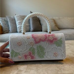 Elegant handmade Pearl Embellished Floral Handbag